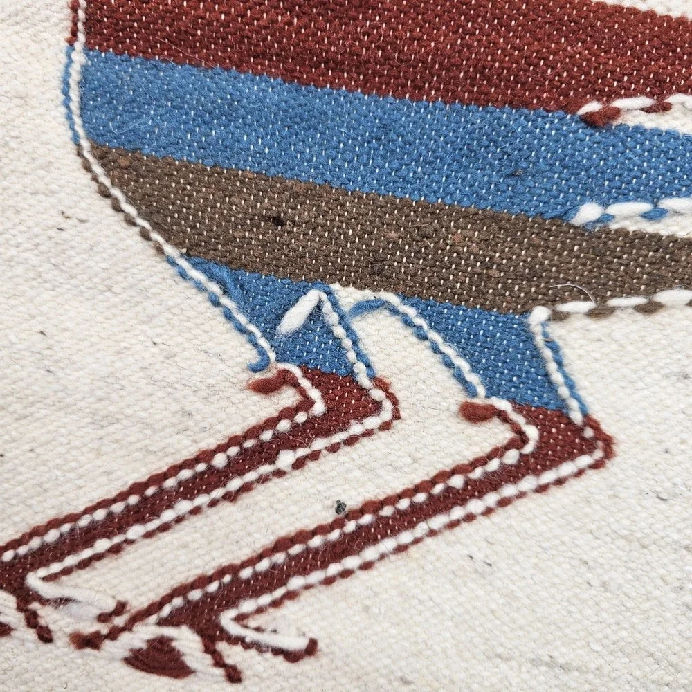 Vtg Hand Woven South American Ecuadorian Roadrunner Wall Hanging Tapestry Native